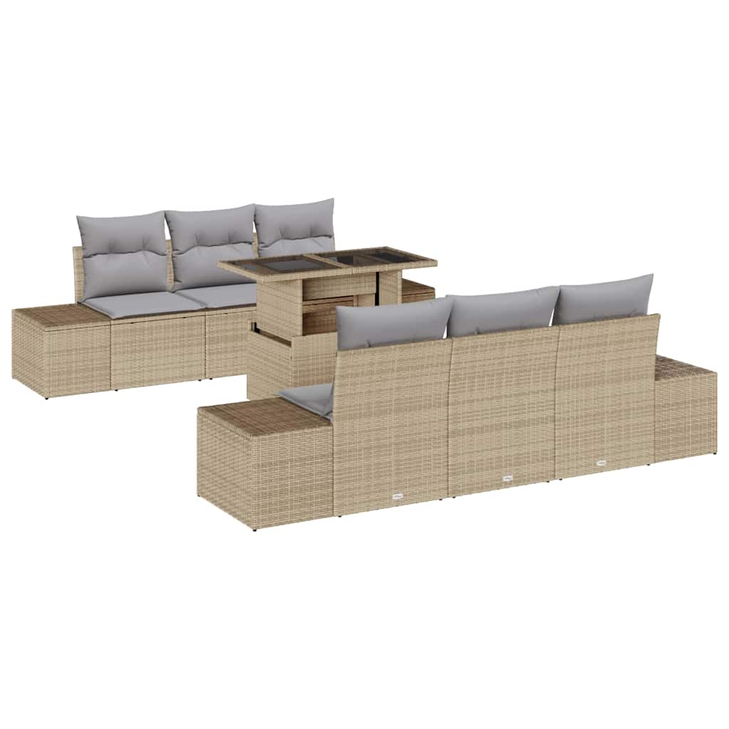 Set di divani 7 pcs Beige e Grigio Chiaro polyrattan | homemem39