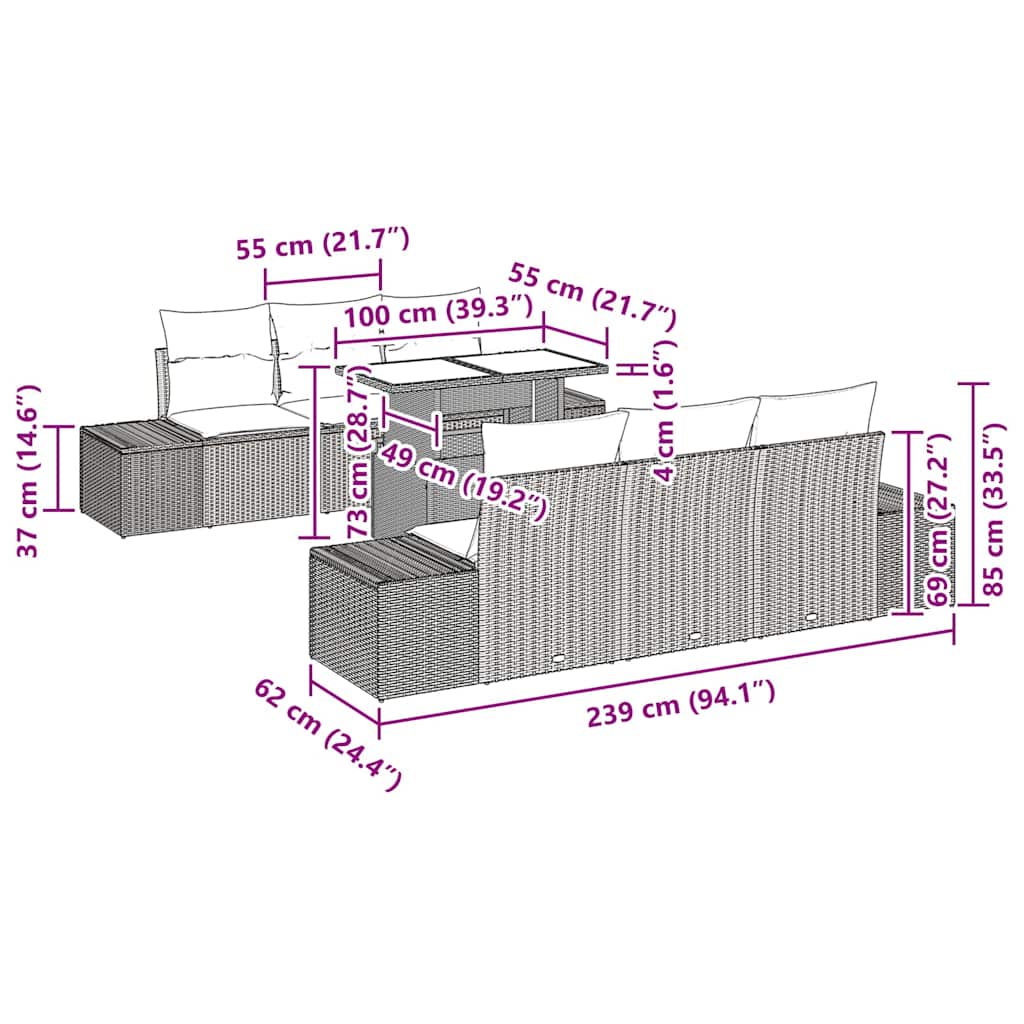 Set di divani 7 pcs Beige e Grigio Chiaro polyrattan | homemem39