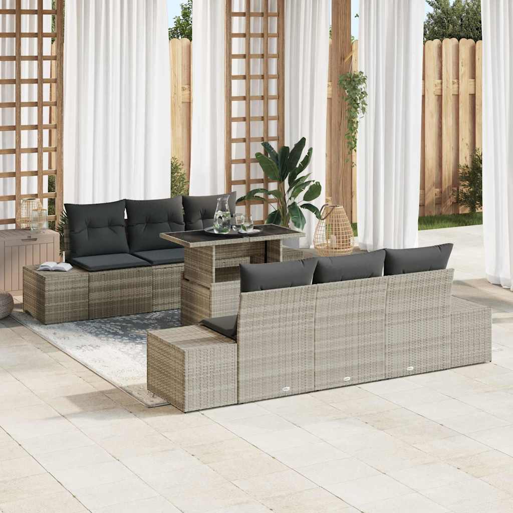 Set di divani con cuscino 7 pcs Grigio chiaro polyrattan | homemem39