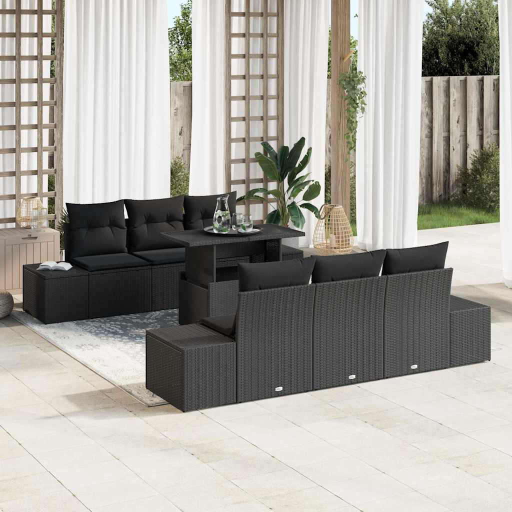 Set di divani con cuscino 7 pcs Nero polyrattan | homemem39