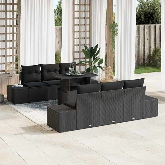 Set di divani con cuscino 7 pcs Nero polyrattan | homemem39