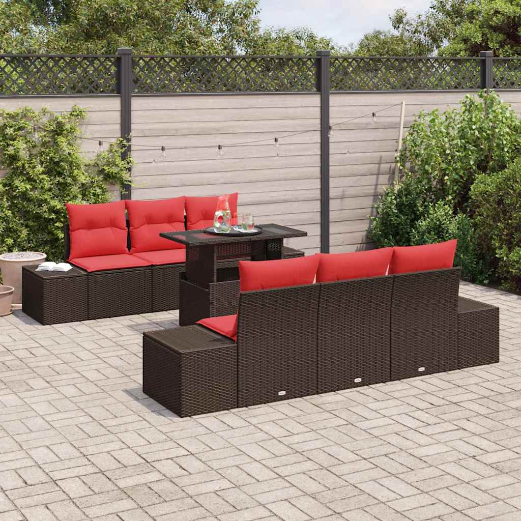 Set di divani con cuscino 7 pcs Marrone e Rosso polyrattan | homemem39
