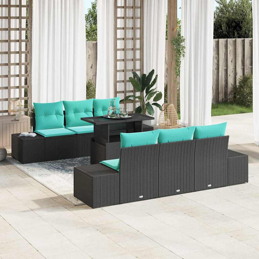 Set di divani 7 pz 6-Numero di posti Nero e Blu polyrattan | homemem39