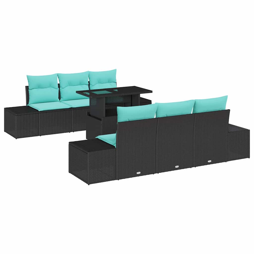 Set di divani 7 pz 6-Numero di posti Nero e Blu polyrattan | homemem39