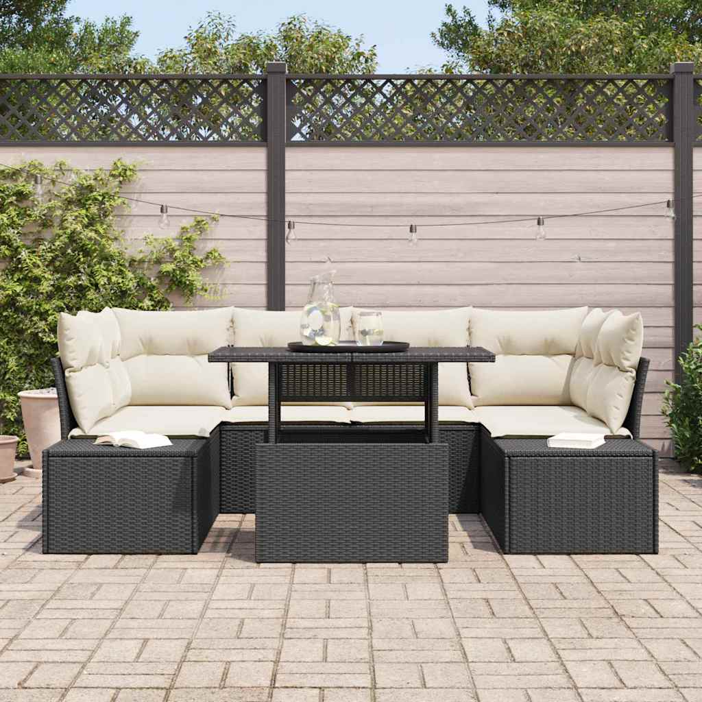 Set di divani con cuscino 7 pcs Nero e Crema polyrattan | homemem39
