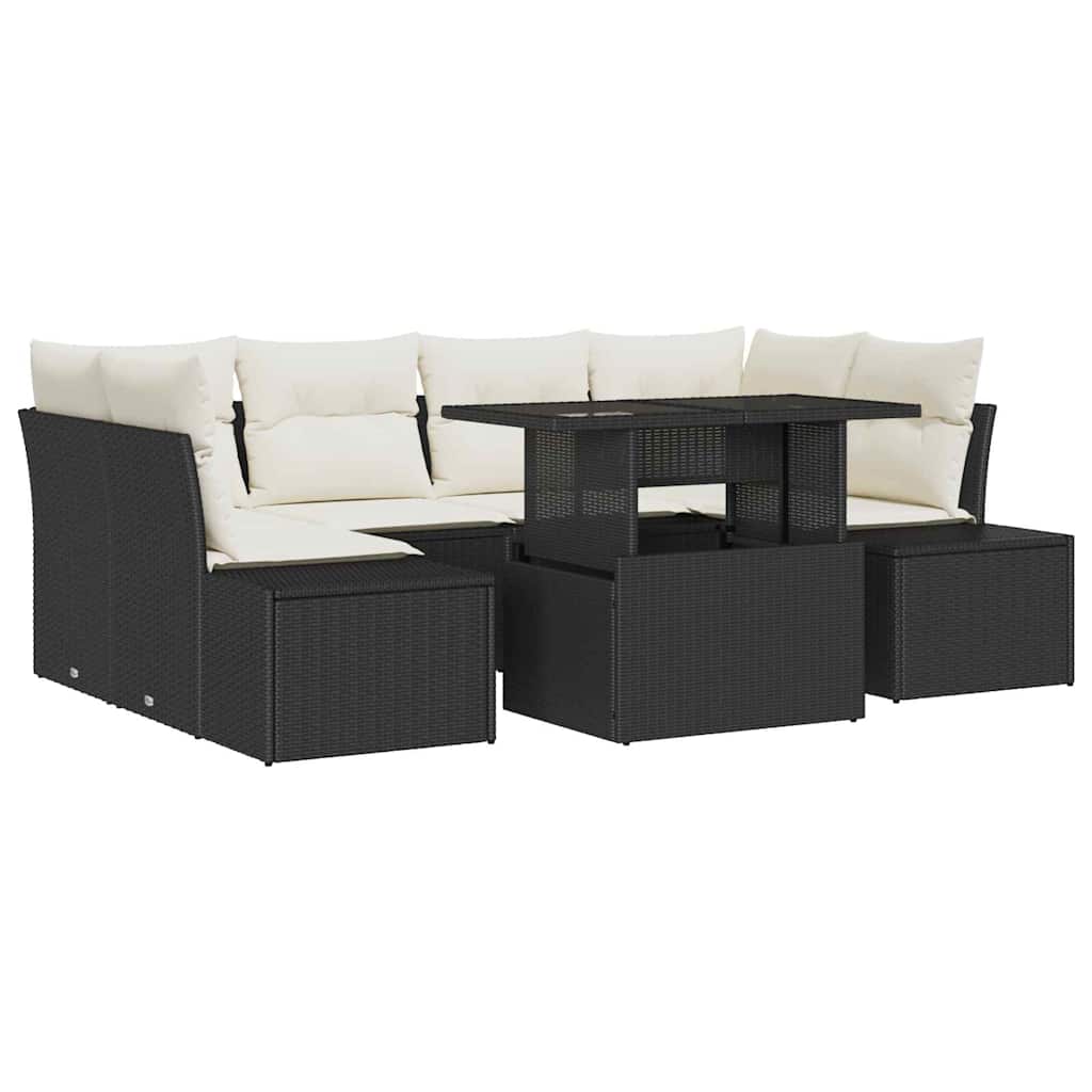 Set di divani con cuscino 7 pcs Nero e Crema polyrattan | homemem39