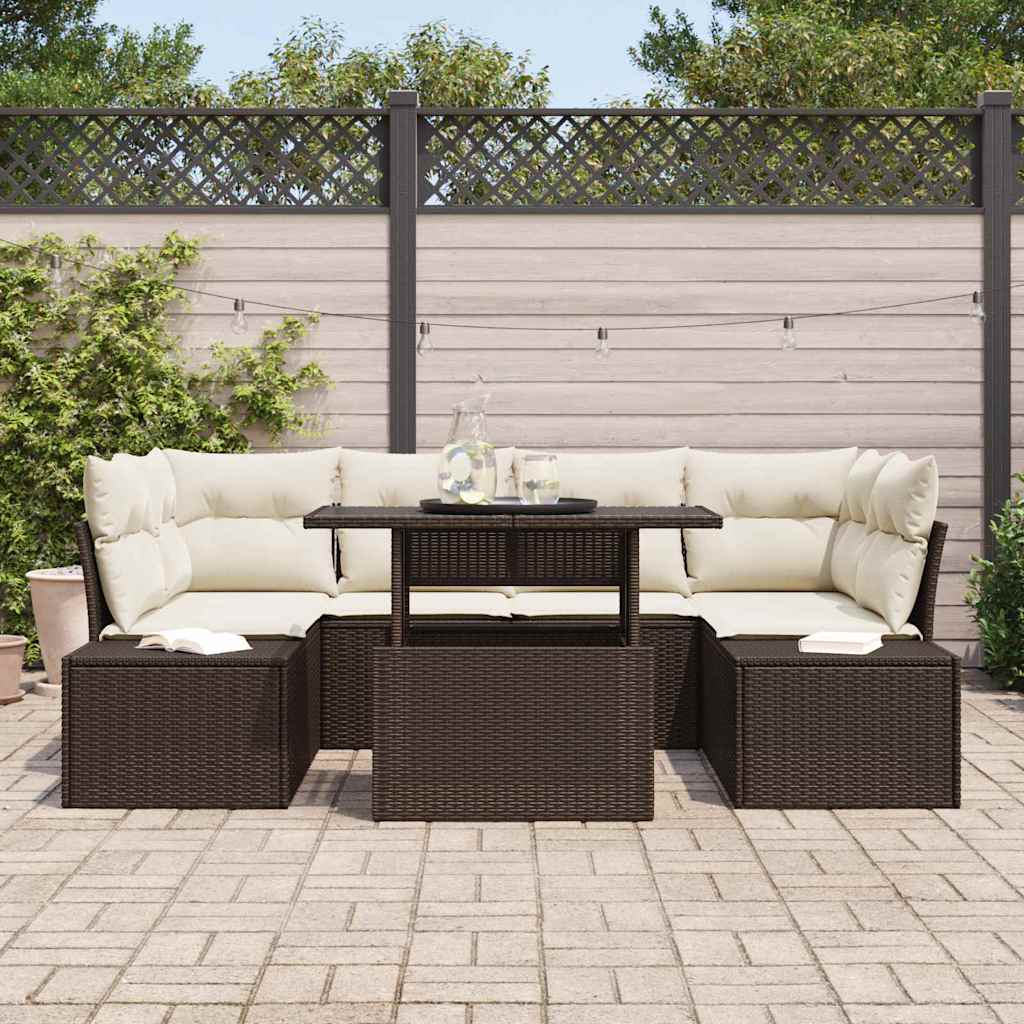 Set di divani con cuscino 7 pcs Marrone e Crema polyrattan | homemem39