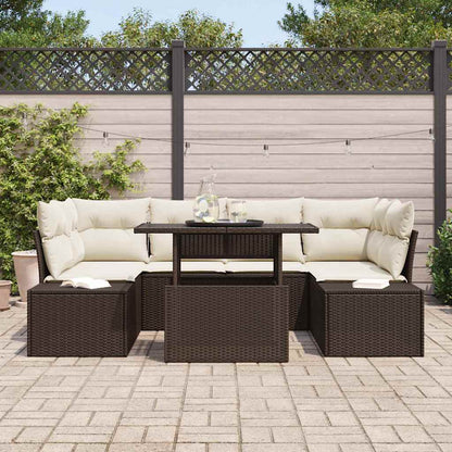 Set di divani con cuscino 7 pcs Marrone e Crema polyrattan | homemem39