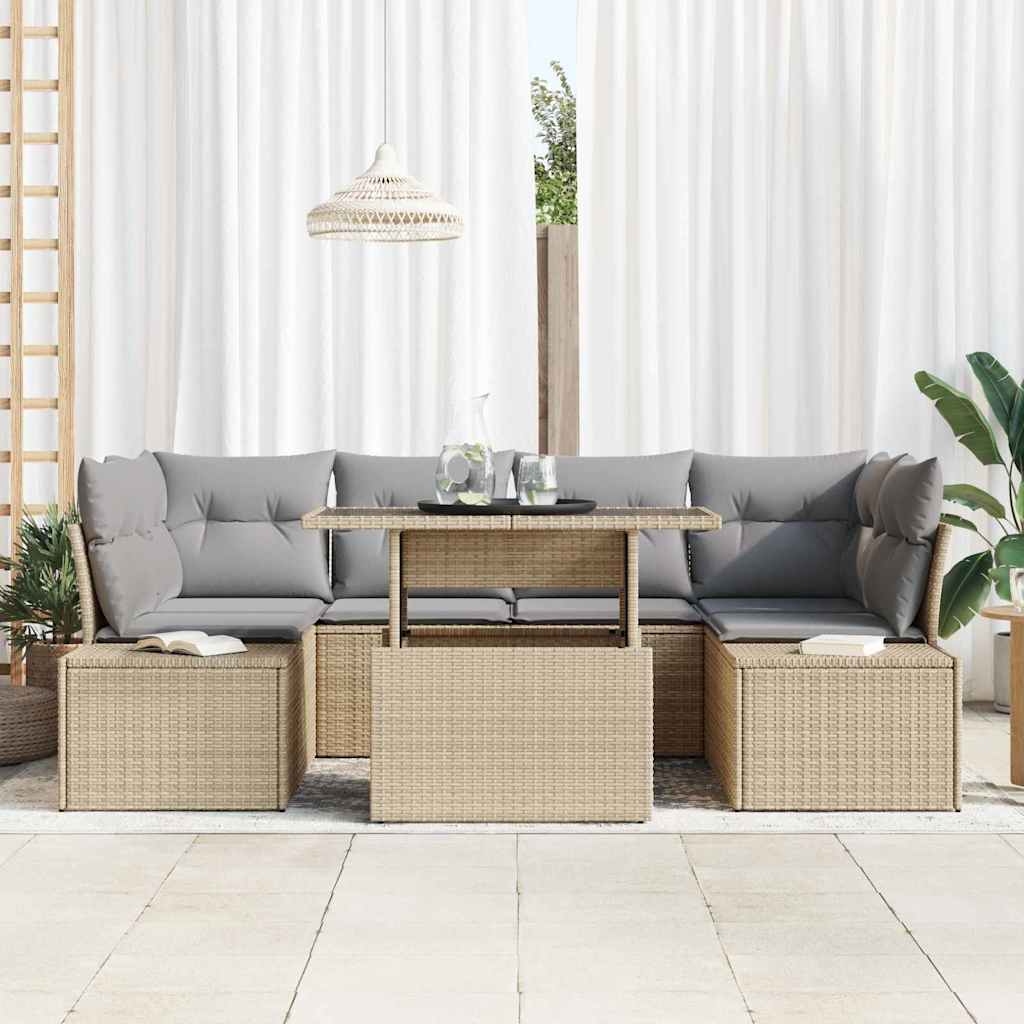 Set di divani 7 pcs Beige e Grigio Chiaro polyrattan | homemem39