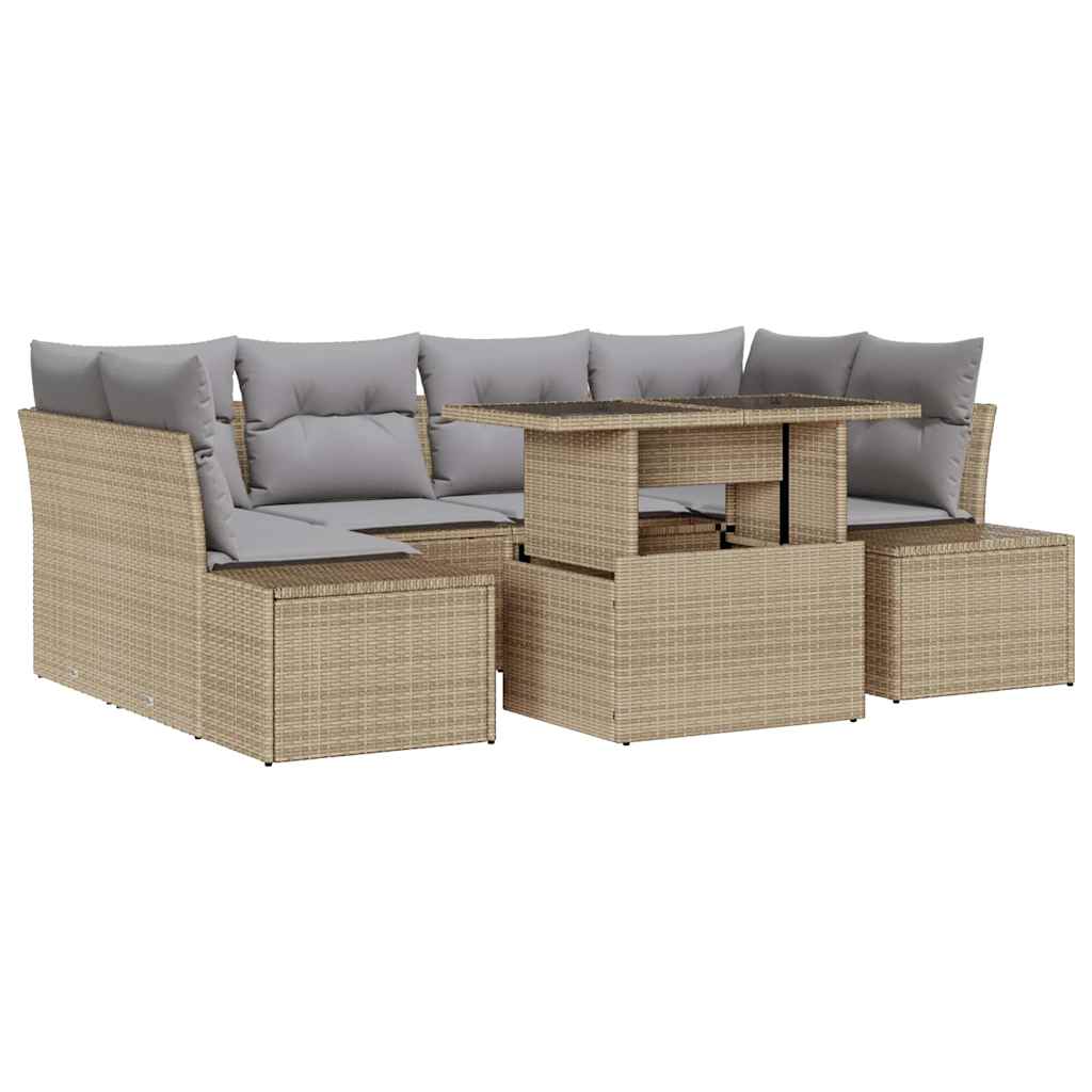 Set di divani 7 pcs Beige e Grigio Chiaro polyrattan | homemem39