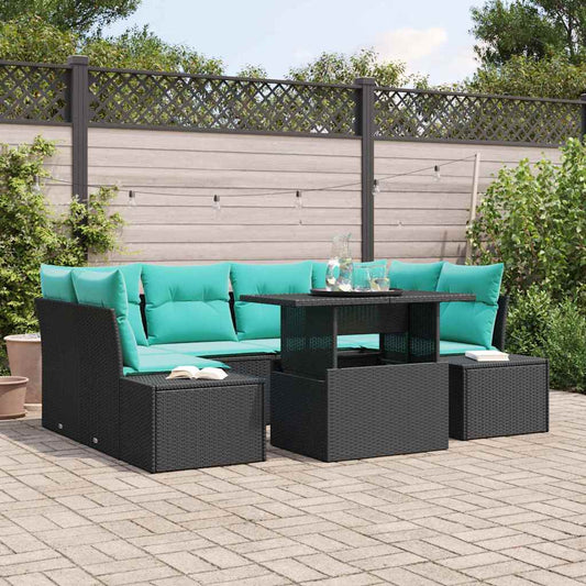 Set di divani 7 pz 6-Numero di posti Nero e Blu polyrattan | homemem39