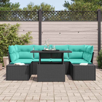 Set di divani 7 pz 6-Numero di posti Nero e Blu polyrattan | homemem39