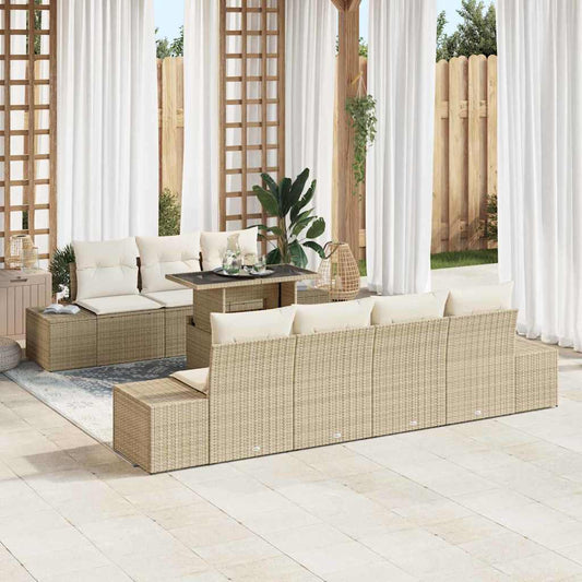 Set di divani con cuscino 8 pcs Beige e Crema polyrattan