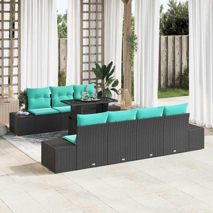 Set di divani 8 pz 7-Numero di posti Nero e Blu polyrattan | homemem39
