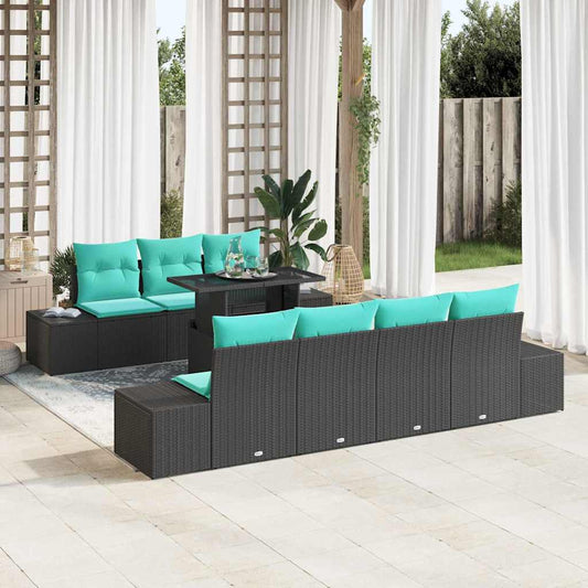 Set di divani 8 pz 7-Numero di posti Nero e Blu polyrattan | homemem39