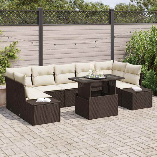 Set di divani con cuscino 8 pcs Marrone e Crema polyrattan