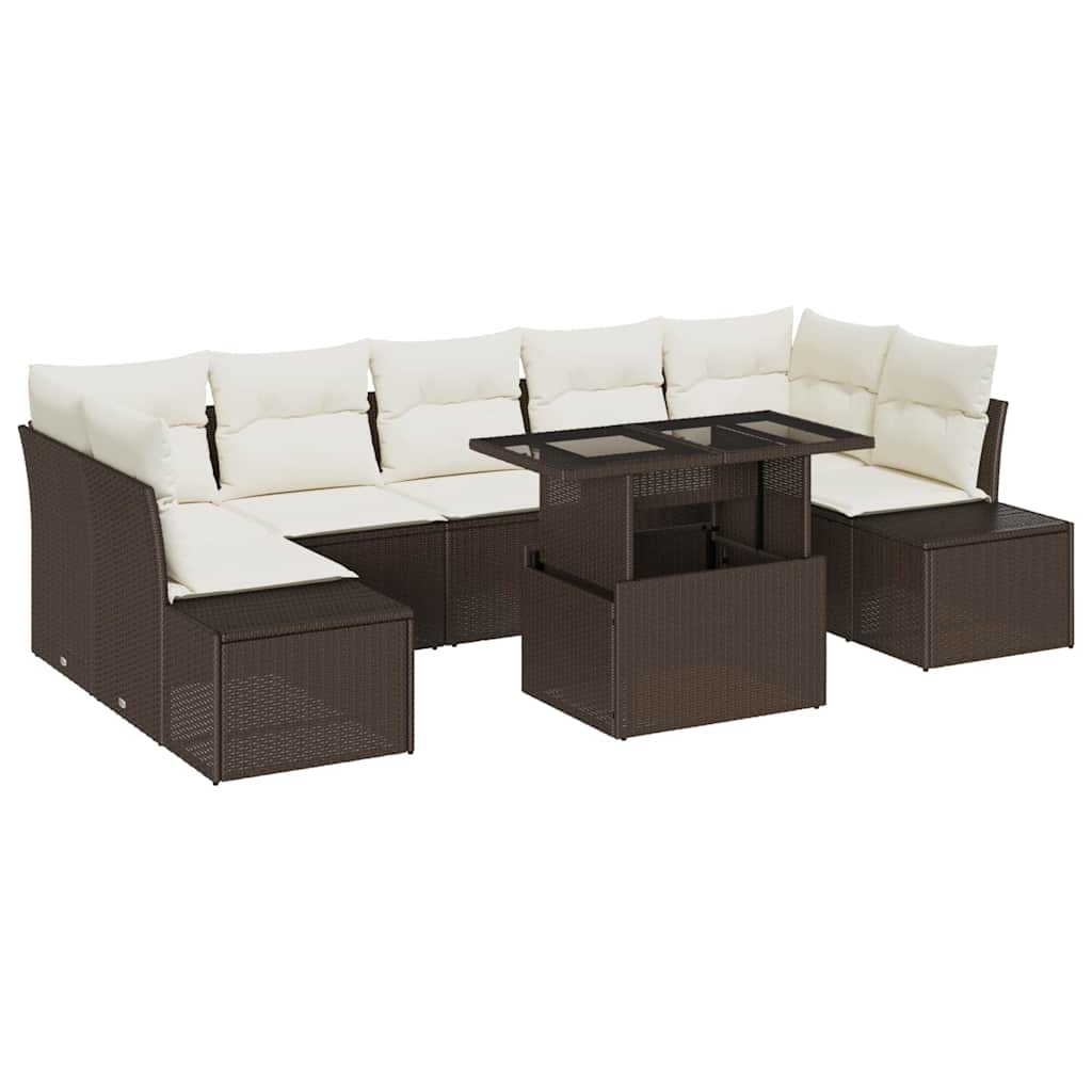 Set di divani con cuscino 8 pcs Marrone e Crema polyrattan | homemem39