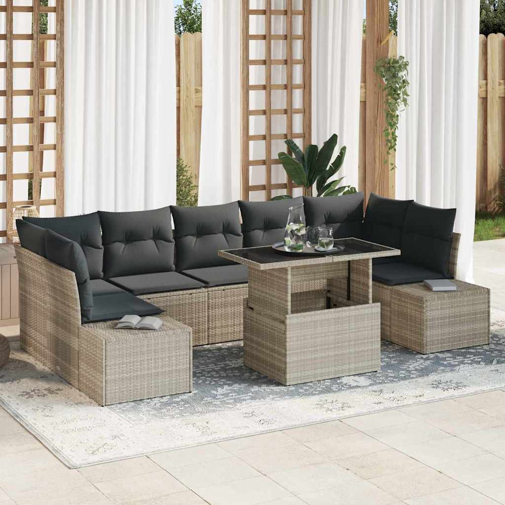 Set di divani con cuscino 8 pcs Grigio chiaro polyrattan | homemem39