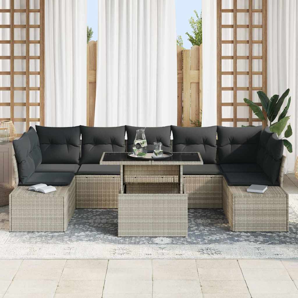 Set di divani con cuscino 8 pcs Grigio chiaro polyrattan | homemem39
