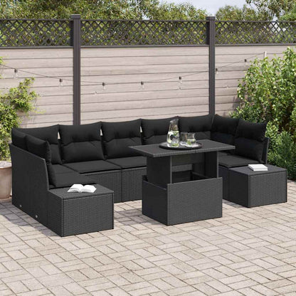 Set di divani con cuscino 8 pcs Nero polyrattan | homemem39