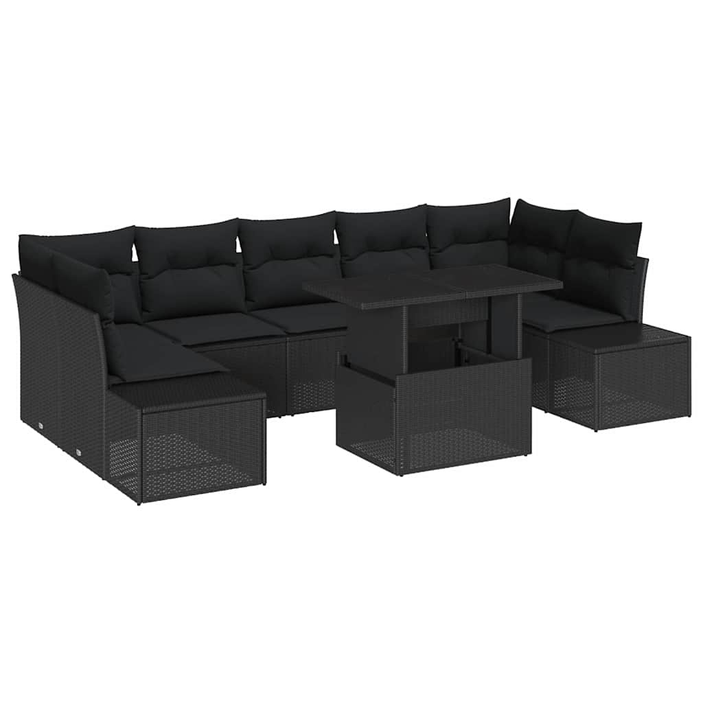 Set di divani con cuscino 8 pcs Nero polyrattan | homemem39