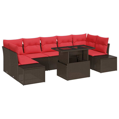 Set Divano da Giardino 8 pcs Marrone e Rosso polyrattan | homemem39