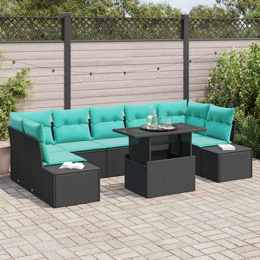 Set Divano da Giardino 8 pz 7-Numero di posti Nero e Blu