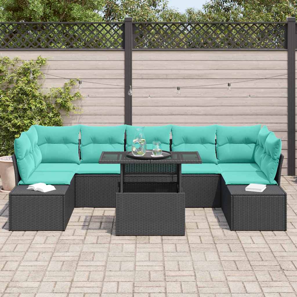 Set Divano da Giardino 8 pz 7-Numero di posti Nero e Blu | homemem39