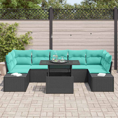 Set Divano da Giardino 8 pz 7-Numero di posti Nero e Blu | homemem39