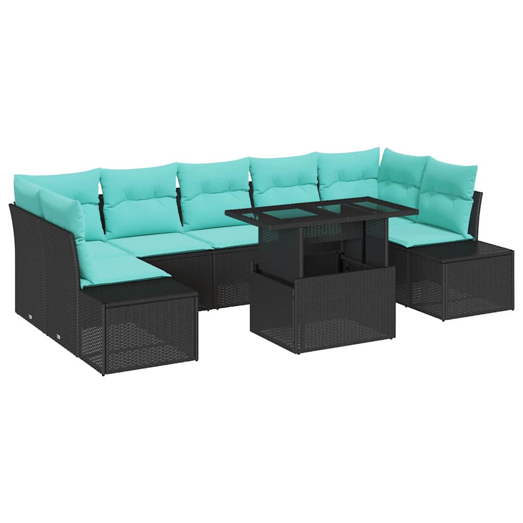Set Divano da Giardino 8 pz 7-Numero di posti Nero e Blu | homemem39