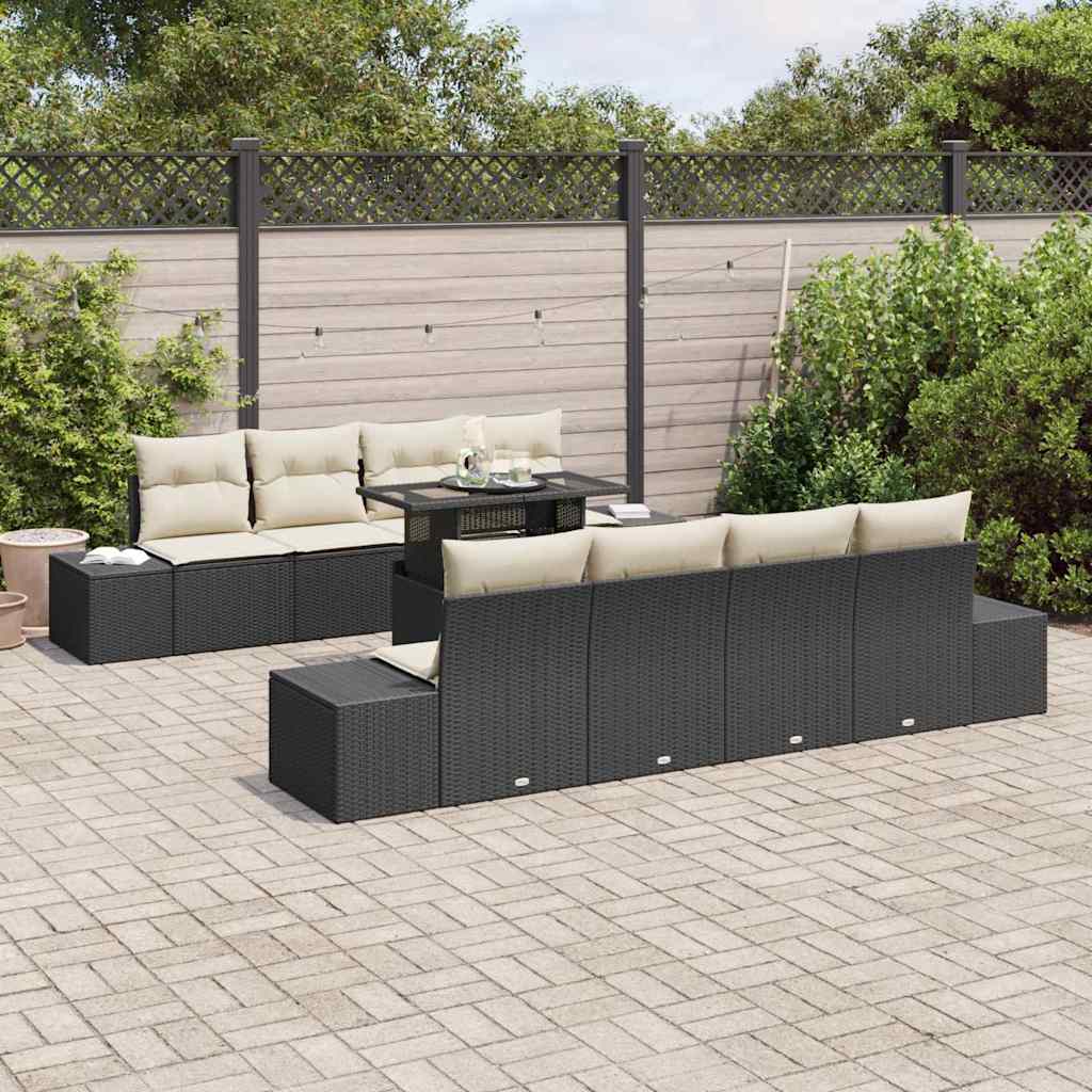 Set Divano da Giardino 9 pcs Nero e Crema polyrattan | homemem39