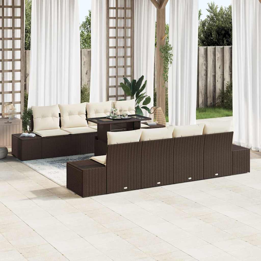 Set Divano da Giardino 9 pcs Marrone e Crema polyrattan | homemem39