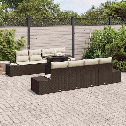 Set Divano da Giardino 9 pcs Marrone e Crema polyrattan | homemem39