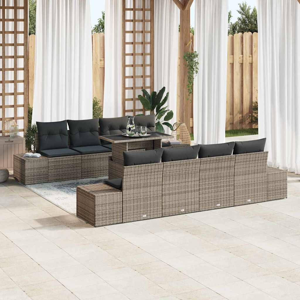 Set Divano da Giardino con cuscino 9 pcs Grigio polyrattan | homemem39