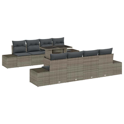 Set Divano da Giardino con cuscino 9 pcs Grigio polyrattan | homemem39