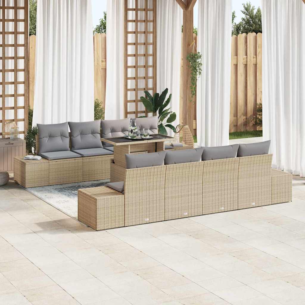 Set Divano da Giardino 9 pcs Beige e Grigio Chiaro polyrattan | homemem39