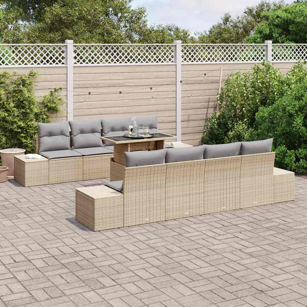 Set Divano da Giardino 9 pcs Beige e Grigio Chiaro polyrattan | homemem39
