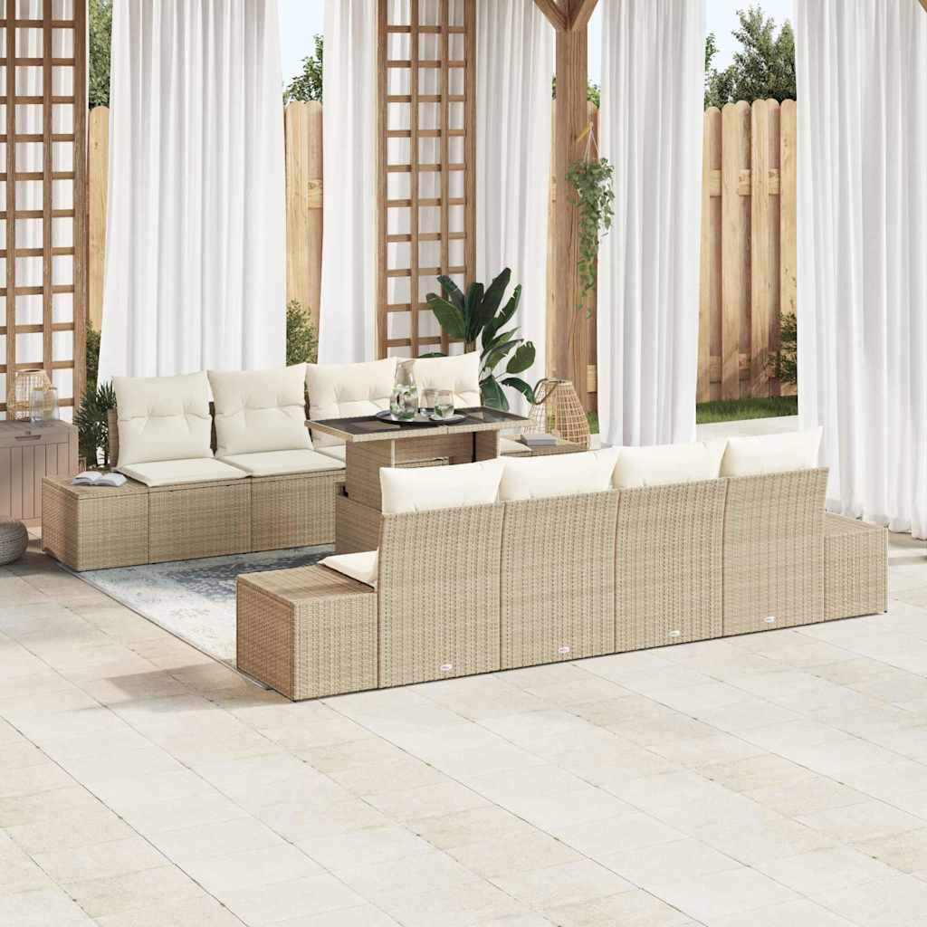 Set Divano da Giardino 9 pcs Beige e Crema polyrattan | homemem39