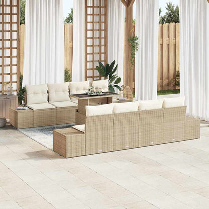 Set Divano da Giardino 9 pcs Beige e Crema polyrattan | homemem39
