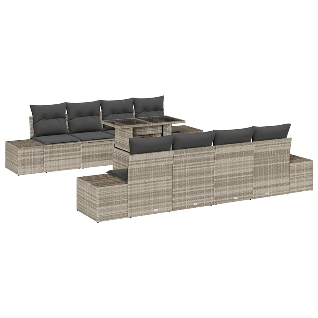 Set Divano da Giardino 9 pcs Grigio chiaro polyrattan | homemem39