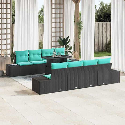 Set Divano da Giardino 9 pz 8-Numero di posti Nero e Blu | homemem39