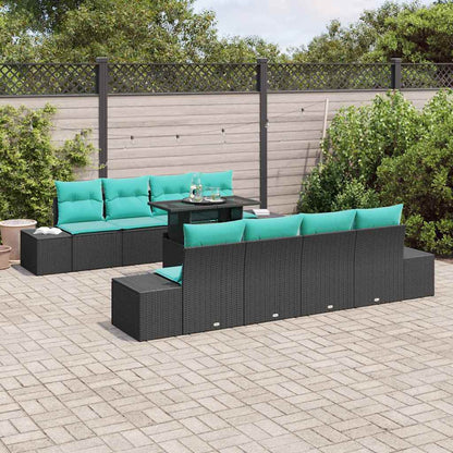Set Divano da Giardino 9 pz 8-Numero di posti Nero e Blu | homemem39