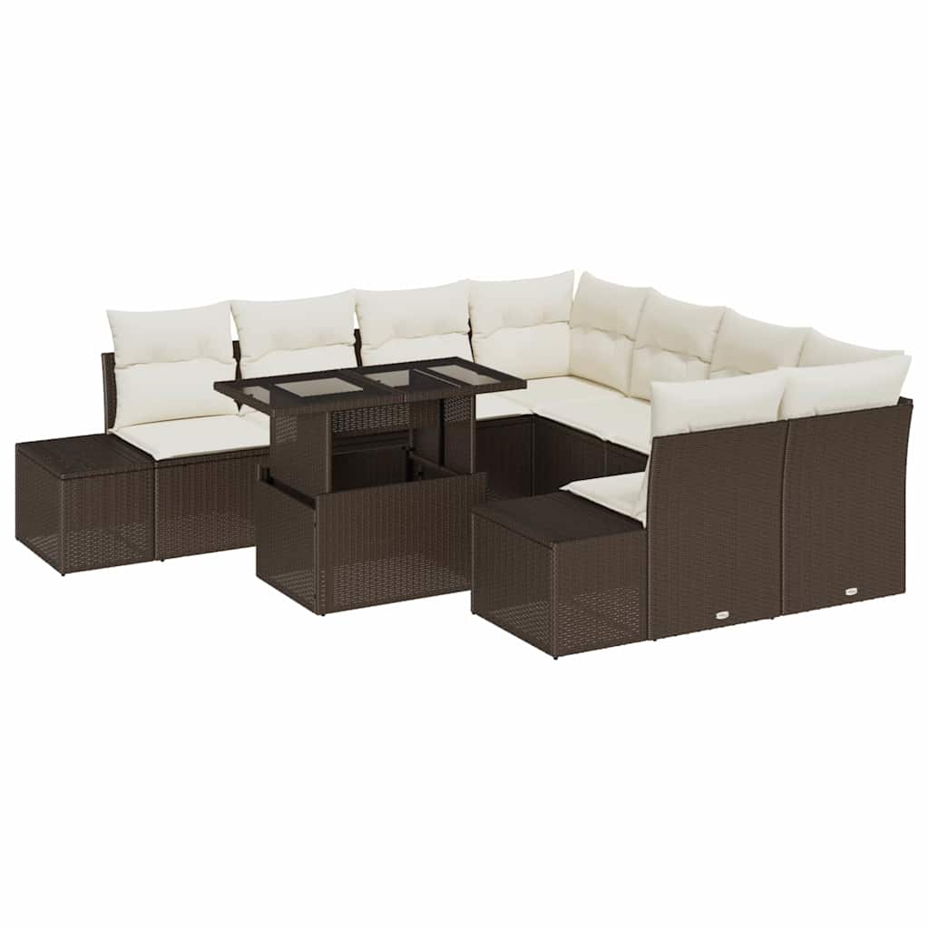 Set Divano da Giardino 9 pcs Marrone e Crema polyrattan | homemem39