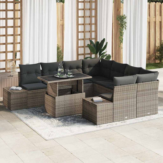 Set Divano da Giardino con cuscino 9 pcs Grigio polyrattan