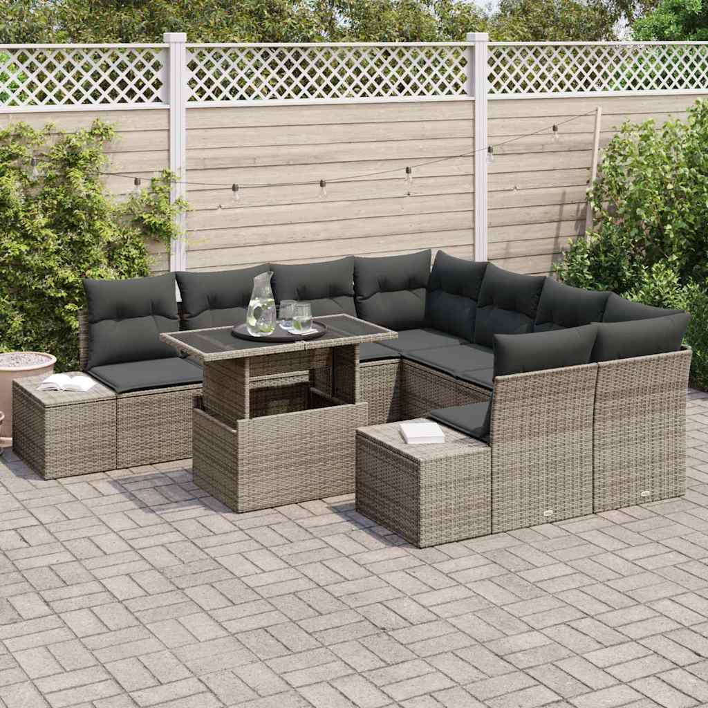 Set Divano da Giardino con cuscino 9 pcs Grigio polyrattan | homemem39