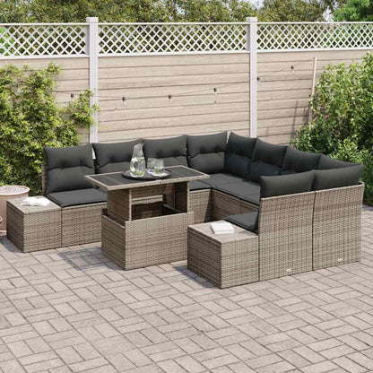 Set Divano da Giardino con cuscino 9 pcs Grigio polyrattan | homemem39