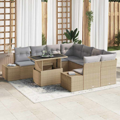 Set Divano da Giardino 9 pcs Beige e Grigio Chiaro polyrattan | homemem39