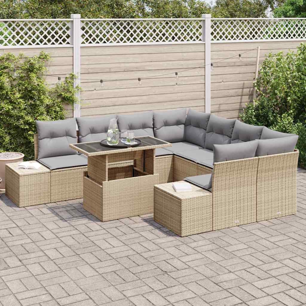 Set Divano da Giardino 9 pcs Beige e Grigio Chiaro polyrattan | homemem39