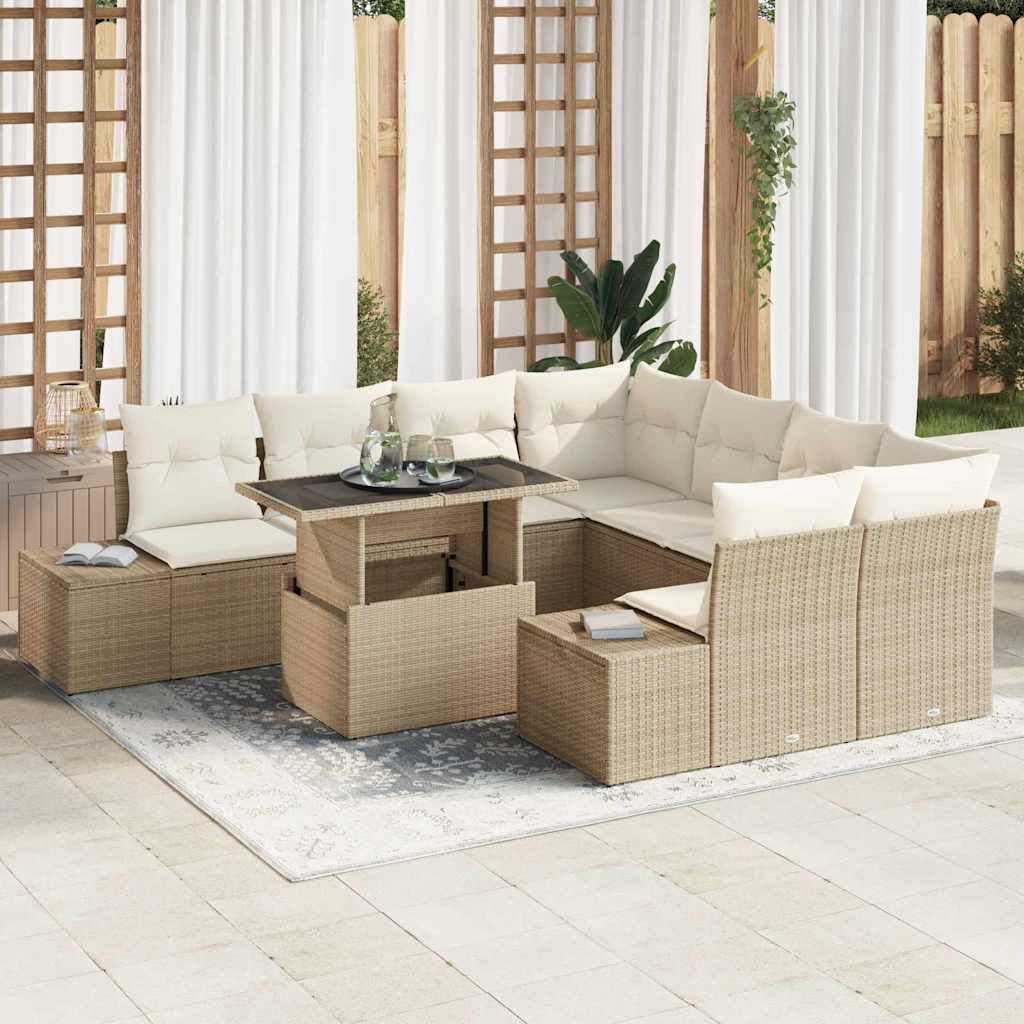 Set Divano da Giardino 9 pcs Beige e Crema polyrattan | homemem39