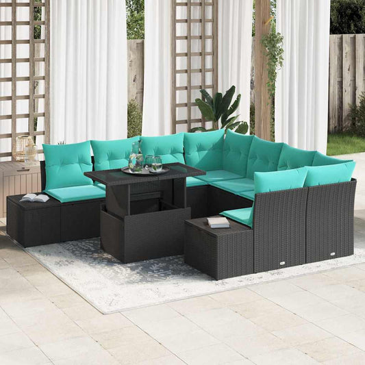 Set Divano da Giardino 9 pz 8-Numero di posti Nero e Blu | homemem39